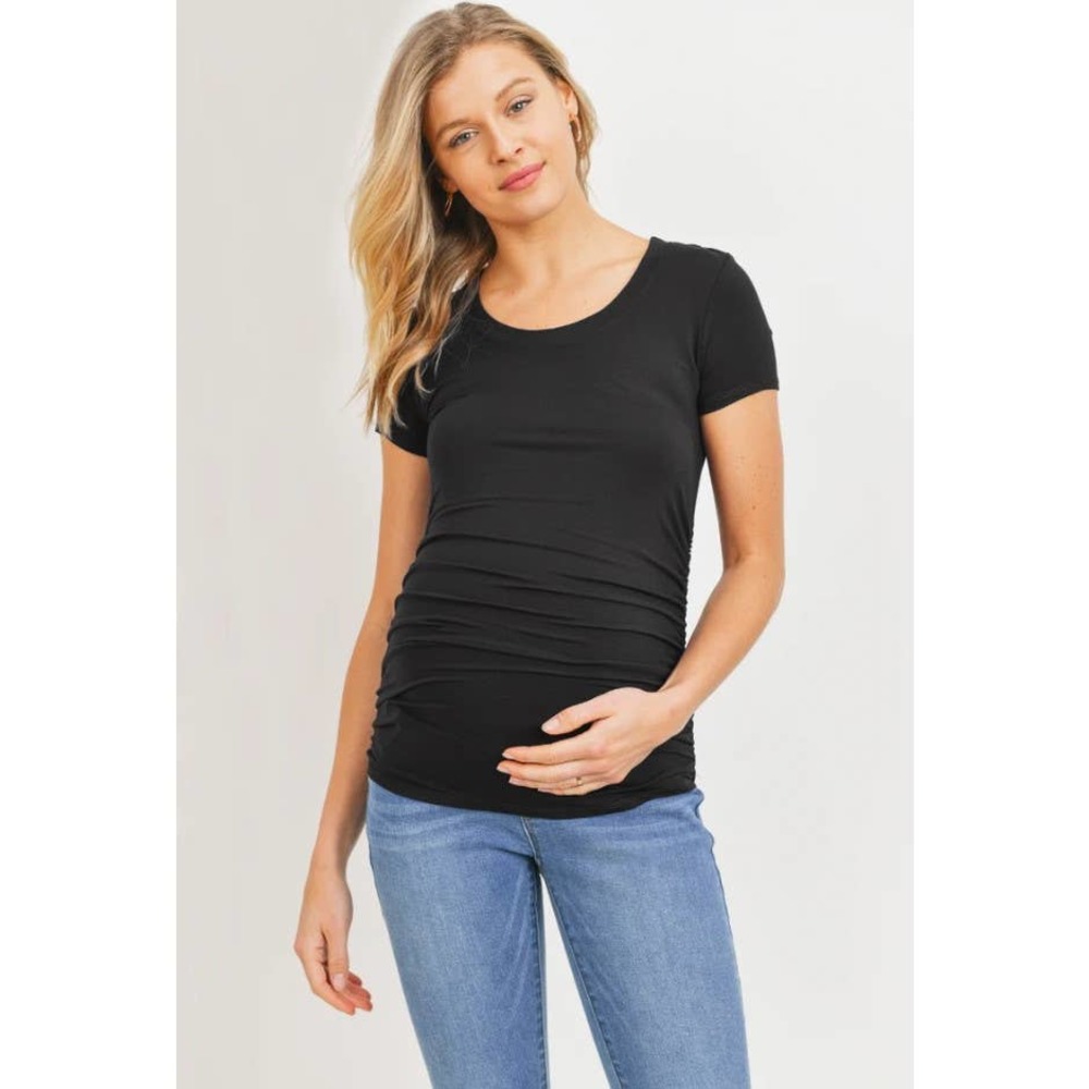 NWT Hello Miz Round Neck Ruched Side Short Sleeve Maternity Top Black Small